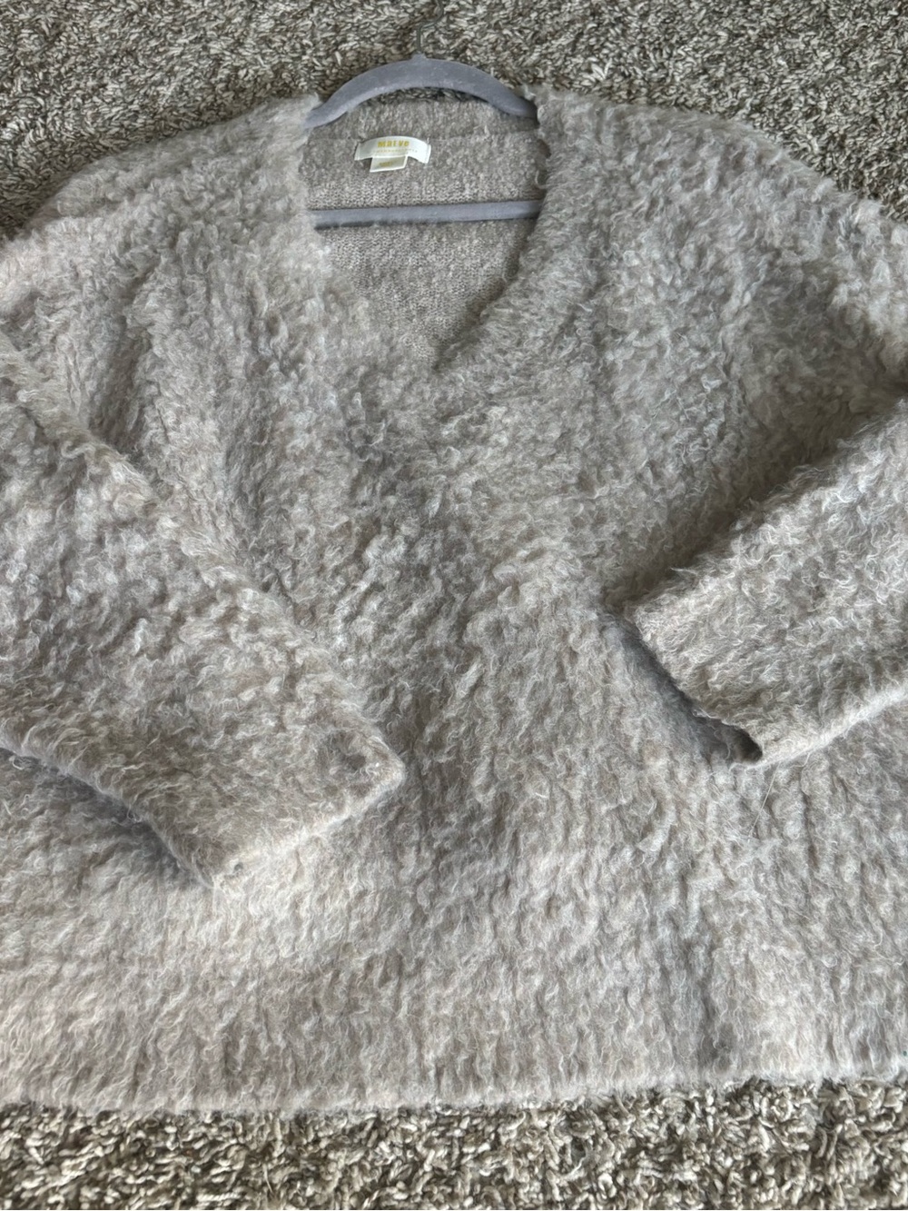 Maeve by Anthropology Soft Textured V-Neck Sweater in beige  merino wool blend